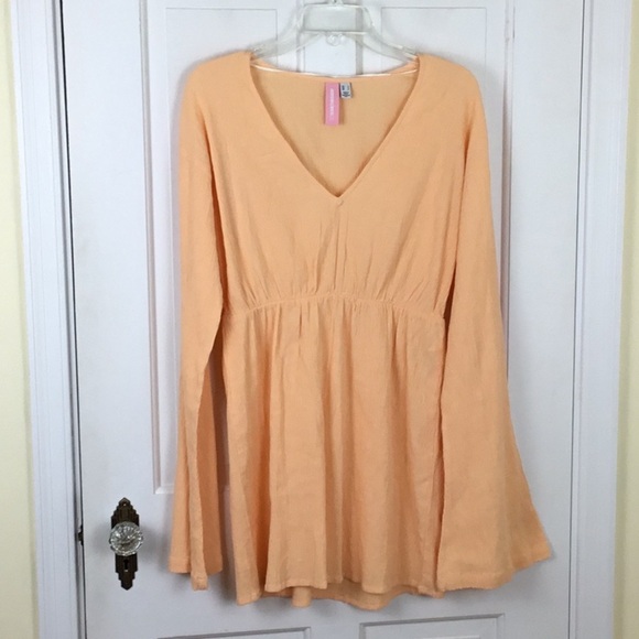 Vero Moda Peach Mini Dress Crepe V-Neck Bell Sleeve - Picture 1 of 8